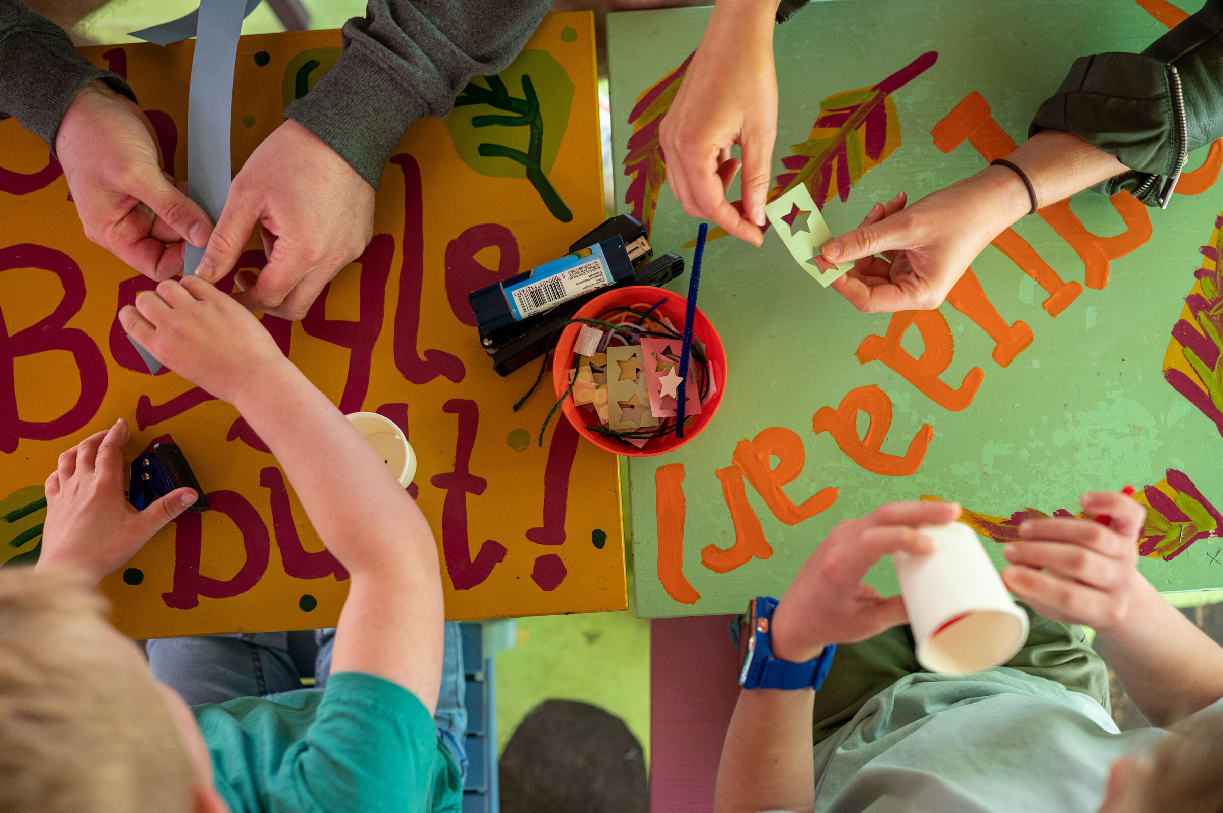 A family craft together at The Big Hat at BeWILDerwood