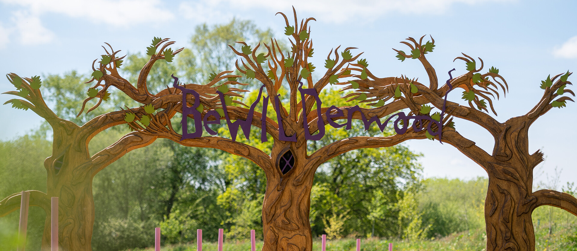 The wooden BeWILDerwood sign at BeWILDerwood Cheshire