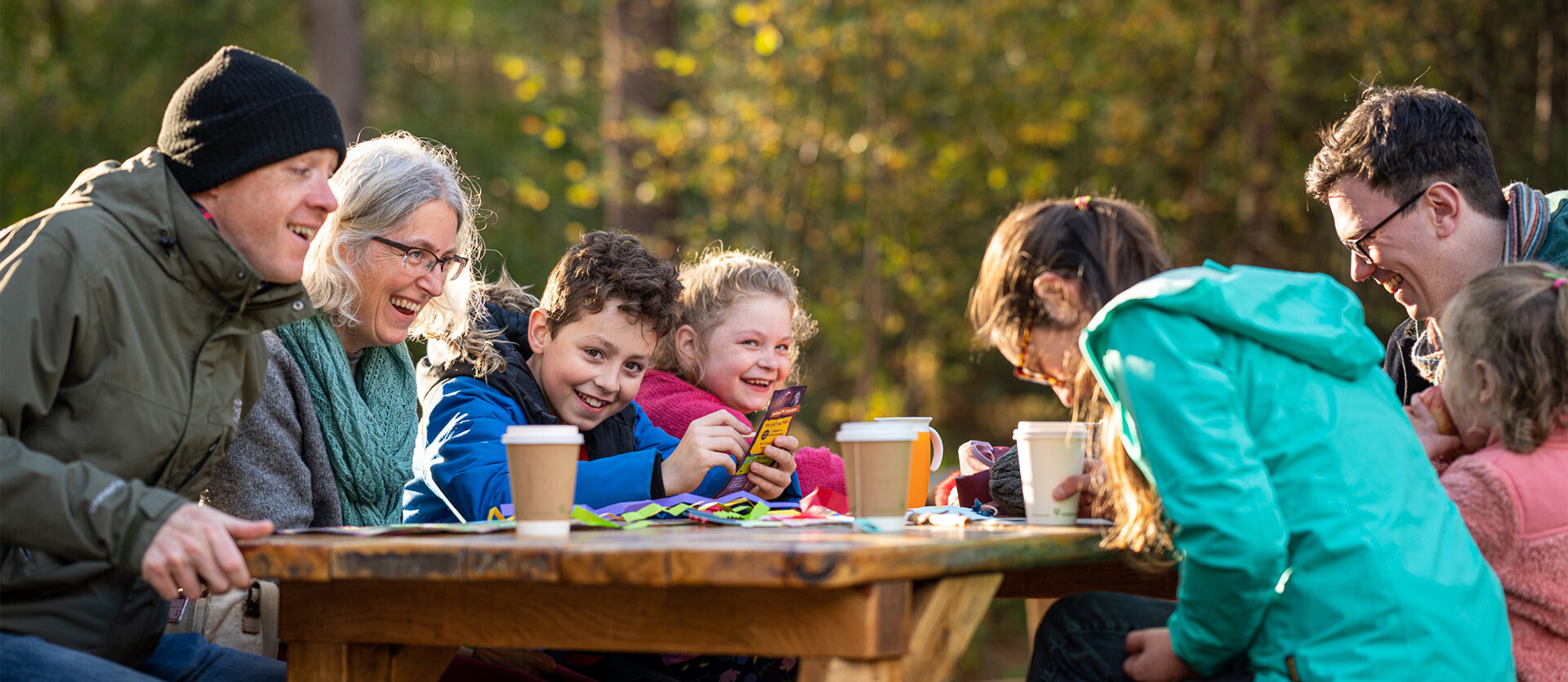 A family stop for hot drinks at the Munch Bar at BeWILDerwood