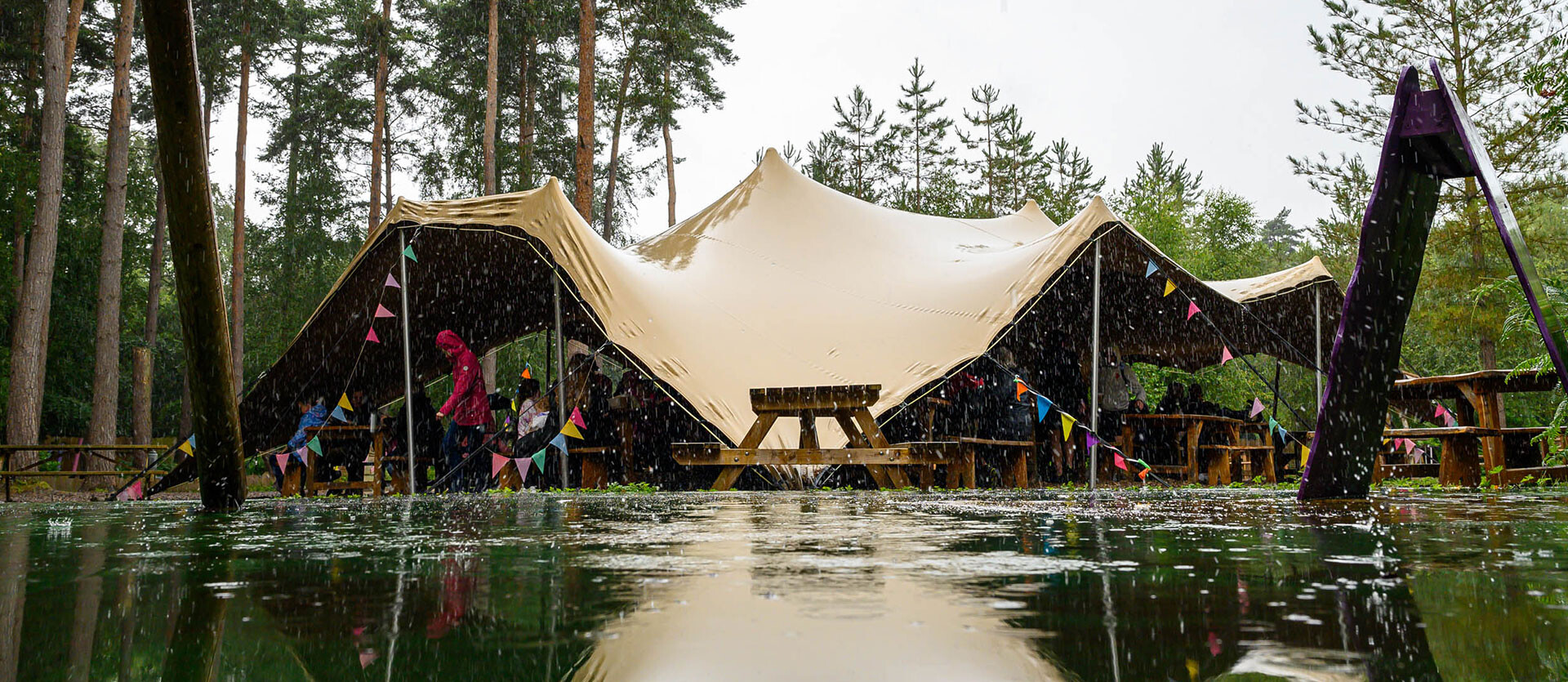 The Big Hat during rain at BeWILDerwood Cheshire