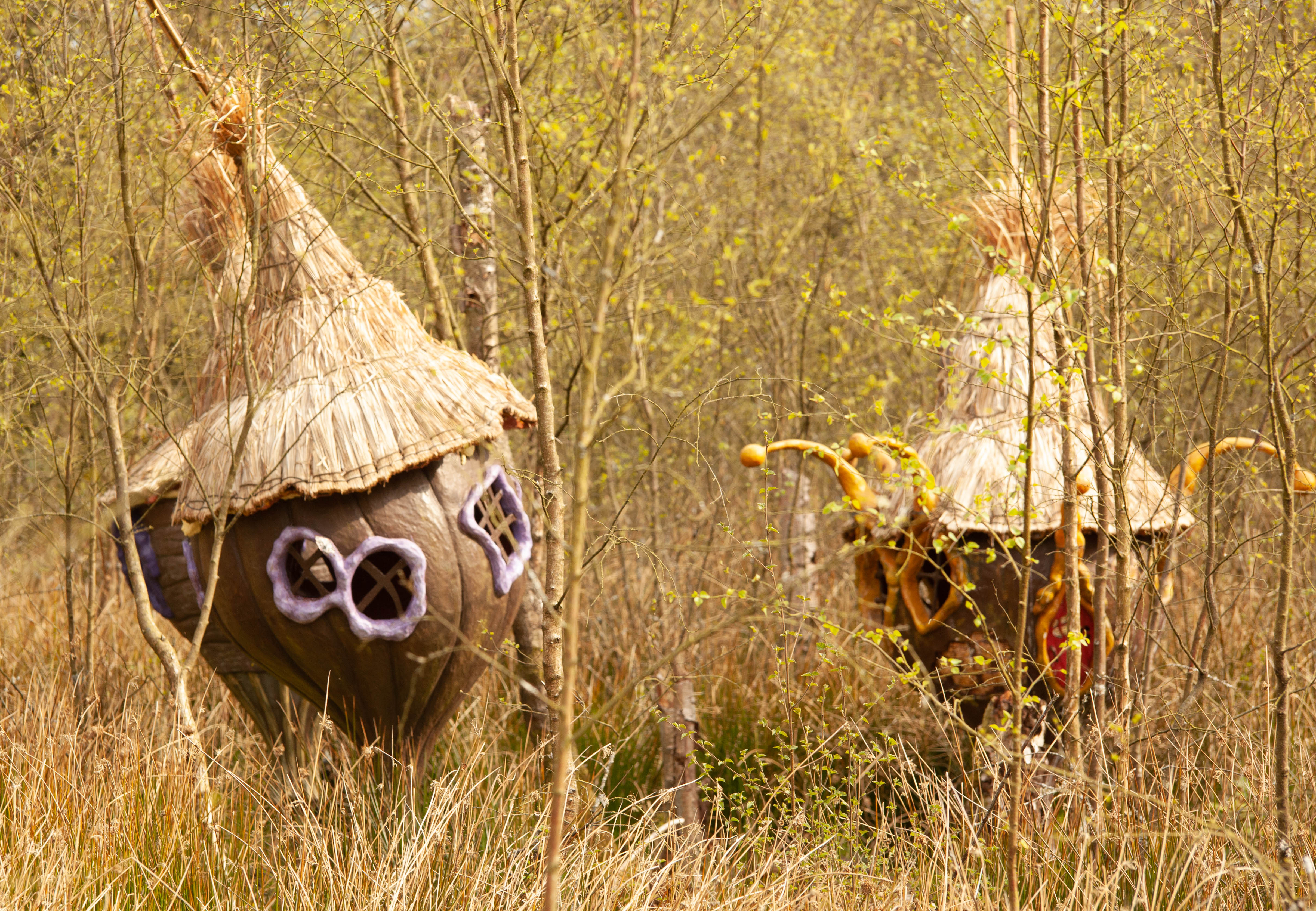 Wooden houses where the boggle characters live at bewilderwood
