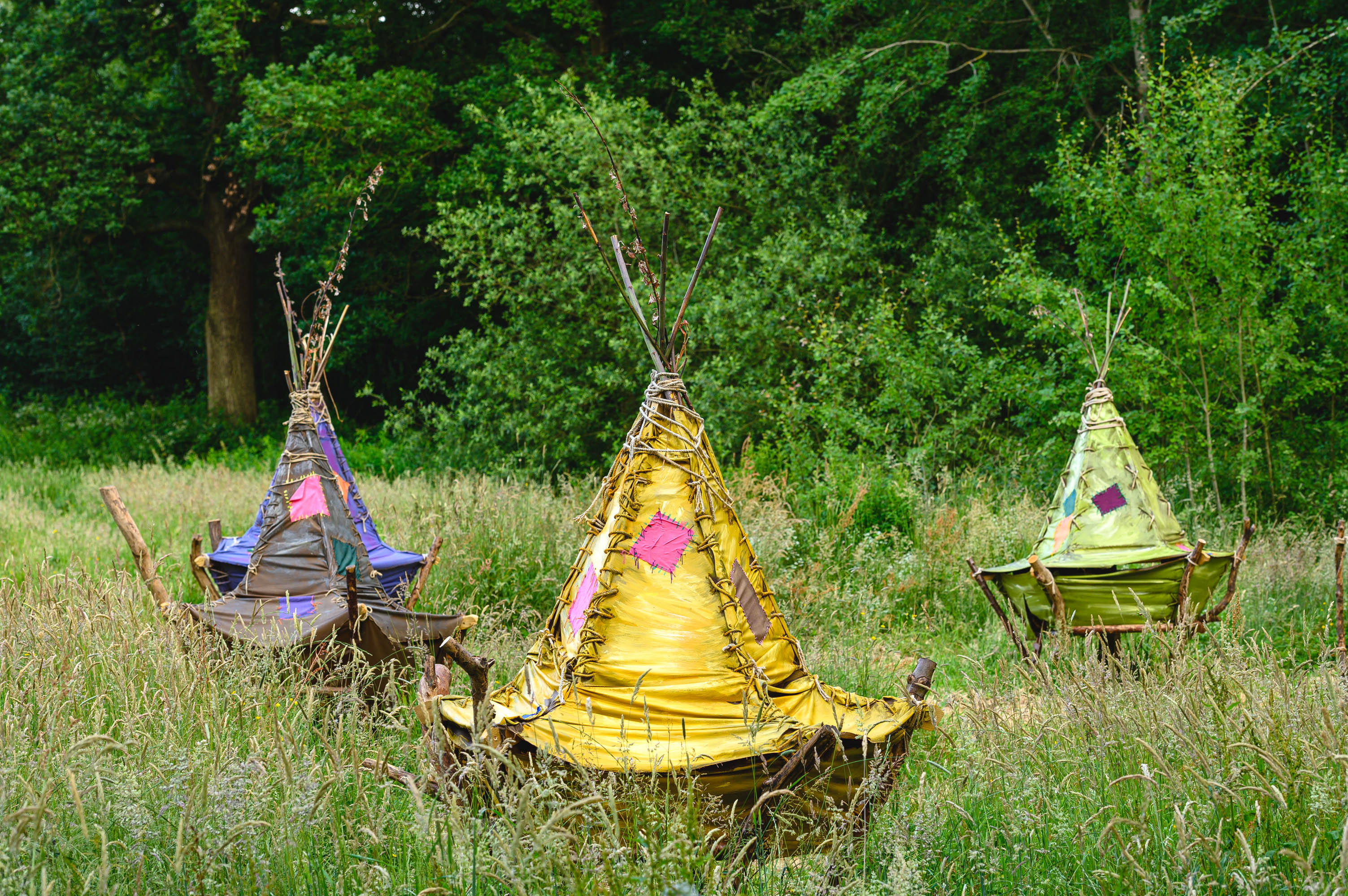 Small colourful tents for characters at bewilderwood